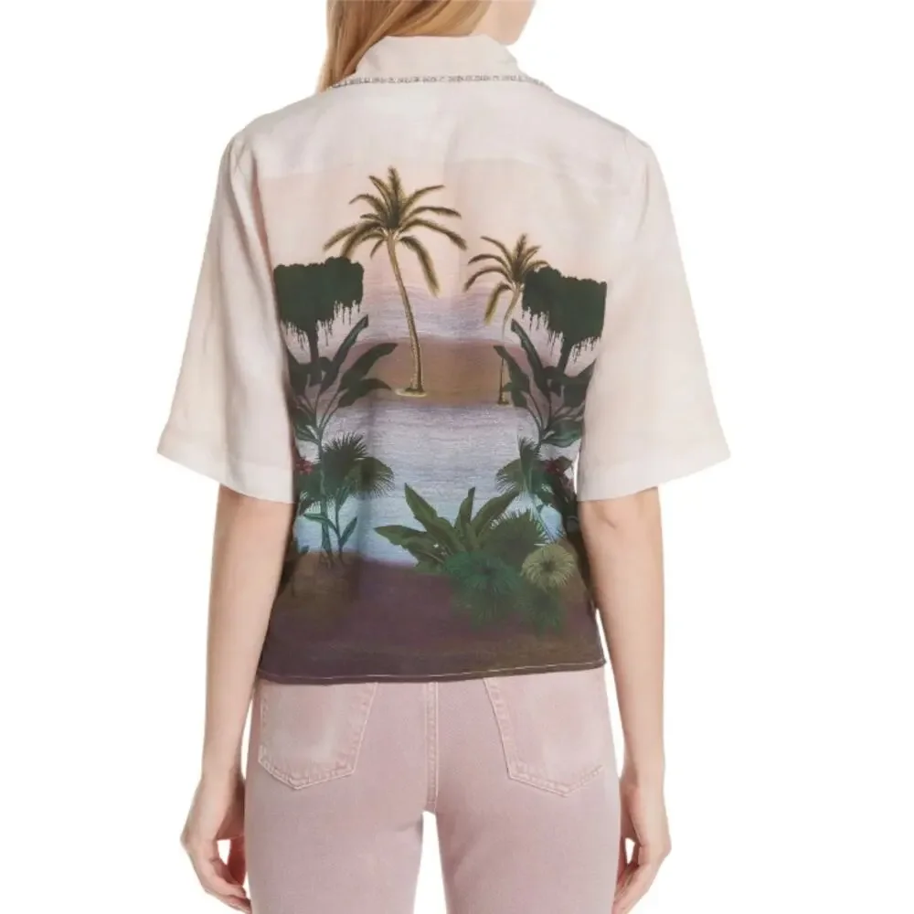 Sandro Paris Pink Embellished Tropical Hawaiian Button Down Top - Picture 3 of 12